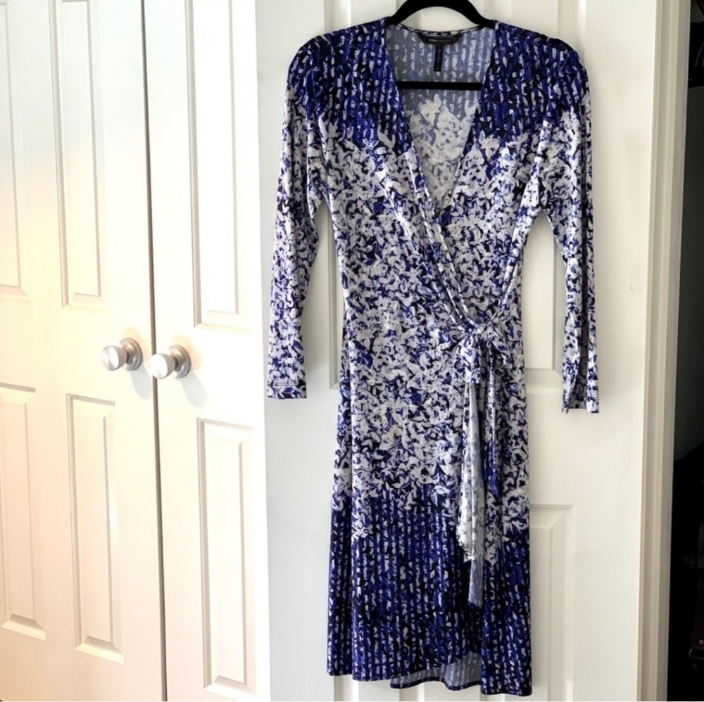 BCBGMAXAZRIA wrap Adele dress blue black stretch M